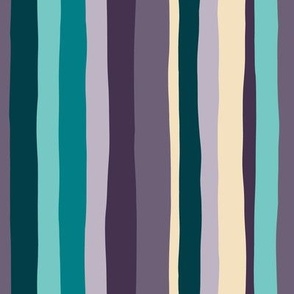 Cool Tones Hand Drawn Stripes // Medium // Purple, Blue, Turquoise and Teal