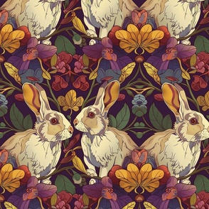 art nouveau brown and whtie rabbit autumn botanical