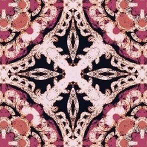 Vintage Floral Tile: Peach Fuzz & Pink on Black, Small 