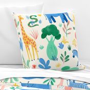Safari Animals - Elephant, giraffe, zebra, Cheetah - Multicolours on Cream - Large Print