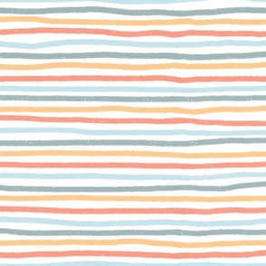Multi colour hand drawn horizontal uneven stripe in green blue orange yellow  and white