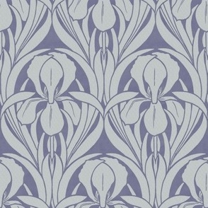 1880 Vintage Art Nouveau Irises in Cool Gray on Muted Lilac - Custom Colors 