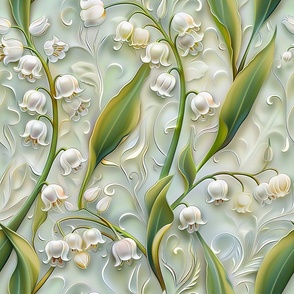 Lily of the Valley Flowers ~ Little May Bells with Swirling Pearly Background