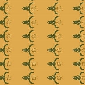 Block printed western cow skulls in green on yellow *custom colourway & size