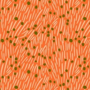 Modern Abstract Grassy Field with Flowers in Orange and Peach Fuzz
