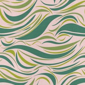 Blush pink textured green flowing ripples