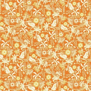 Tropical Tribal Palm Patch Print Woodblock Style Orange