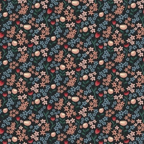 Summer Garden Floral in pinks, blues and reds on a dark background (Small)