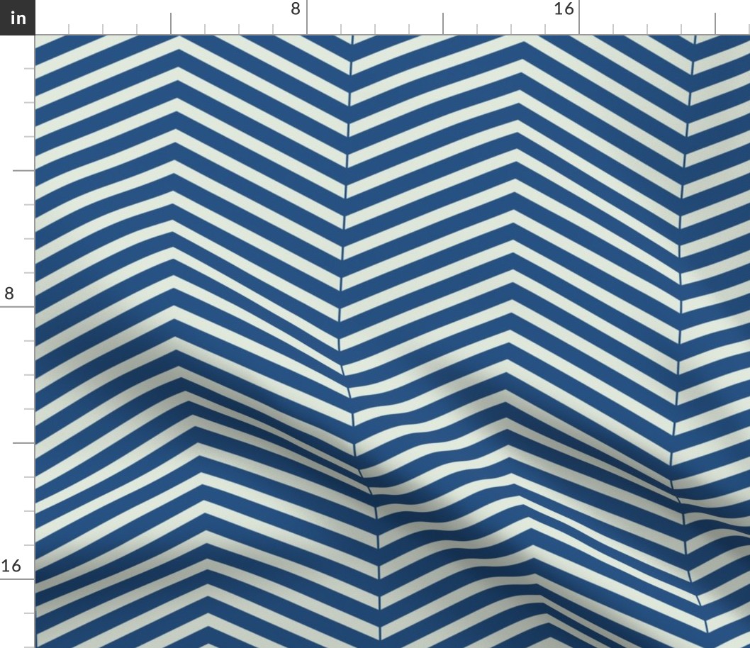 Chevron Pattern | Medium Version | simple two-tone Chevron | Blue Geometric Stripes on Cream Colored Background