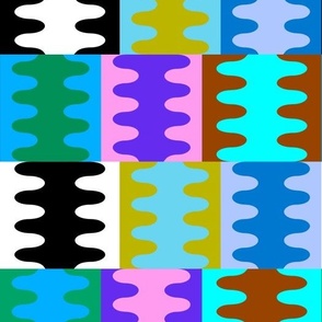Funky Modern Wavy Shapes, Color Block Pattern