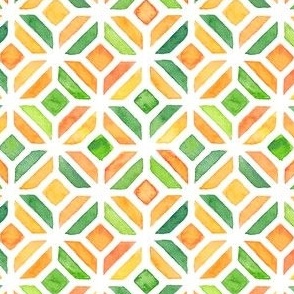Green and orange watercolor geometric pattern