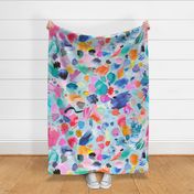 Painterly abstract - Artistic scribbles watercolor - Colorful blue - Jumbo Large - Bold Painterly Fabric