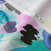 Painterly abstract - Artistic scribbles watercolor - Colorful blue - Medium - Bold Painterly Fabric