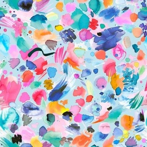 Painterly abstract - Artistic scribbles watercolor - Colorful blue - Small - Bold Painterly Fabric