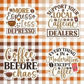Coffee Talk 6x6 Patchwork Panels for Peel and Stick Wallpaper Swatch Stickers Patches Cheater Quilts Brown Orange Tan Gingham