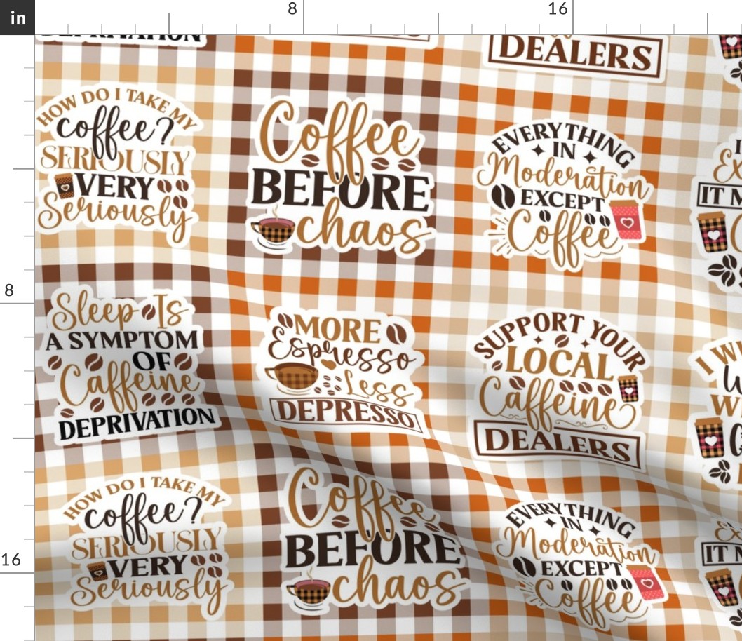 Coffee Talk 6x6 Patchwork Panels for Peel and Stick Wallpaper Swatch Stickers Patches Cheater Quilts Brown Orange Tan Gingham