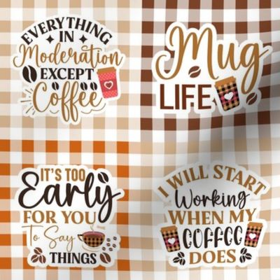 Coffee Talk 4x4 Patchwork Panels for Peel and Stick Wallpaper Swatch Stickers Patches Cheater Quilts Brown Orange Tan Gingham (1)