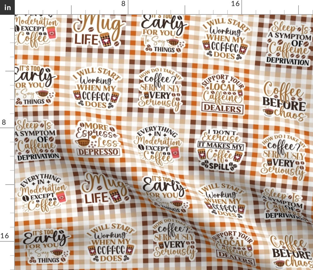 Coffee Talk 4x4 Patchwork Panels for Peel and Stick Wallpaper Swatch Stickers Patches Cheater Quilts Brown Orange Tan Gingham (1)