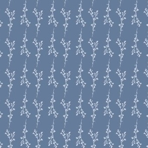 Tiny Print JAZZY Botanical Branches Pattern | Muted Dark Blue Monochrome