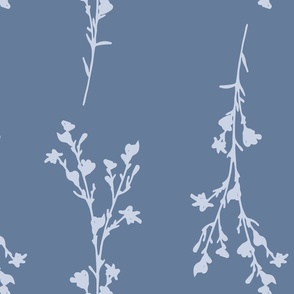 Large Print JAZZY Botanical Branches Pattern | Muted Dark Blue Monochrome