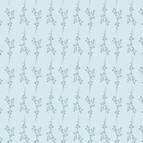 Tiny Print JAZZY Botanical Branches Pattern | Muted Light Teal Blue Monochrome