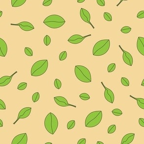 Vector hand drawn leaves composition on light yellow background.