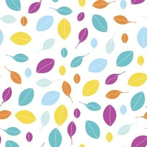 Vector hand drawn colourful leaves composition on white background.