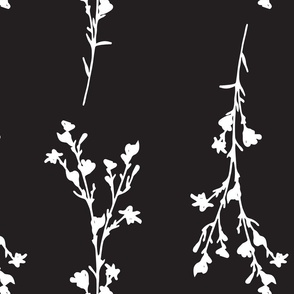 Large Print JAZZY Botanical Branches Pattern | Dark Black and White Monochrome