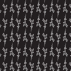 Tiny Print JAZZY Botanical Branches Pattern | Dark Black and White Monochrome