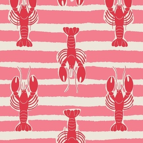 (L) Lobster Stripe - red lobsters on pink and white stripes