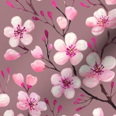 watercolor cherry blossom,  spring blossom, sakura blossom large scale brown WB24