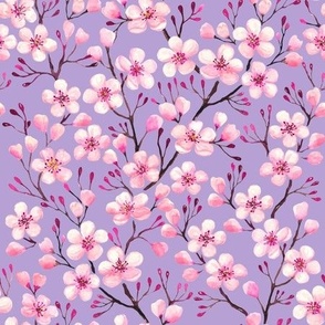 watercolor cherry blossom,  spring blossom, sakura blossom medium scale purple WB24