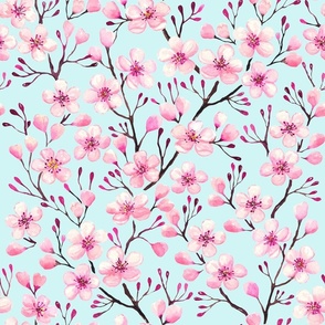 pink cherry blossom,  spring blossom, sakura blossom large scale turquoise WB24