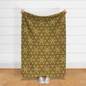 Folk Art Tulips and Radishes Hexagon Orange and Green on Brown