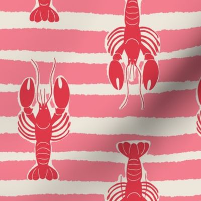 (M) Lobster Stripe - red lobsters on pink and white stripes