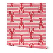 (M) Lobster Stripe - red lobsters on pink and white stripes