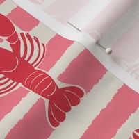 (M) Lobster Stripe - red lobsters on pink and white stripes