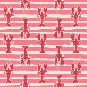 (M) Lobster Stripe - red lobsters on pink and white stripes