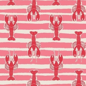 (S) Lobster Stripe - red lobsters on pink and white stripes