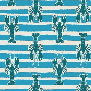 (S) Lobster Stripe - teal lobsters on blue and white stripes