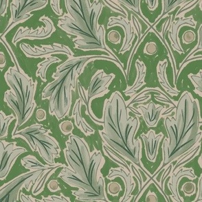 (M) Baroque Damask Leaves in shades of green and off white