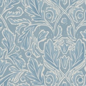 (M) Baroque Damask Leaves in soft blue and off white