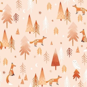 Foxes woodland coordinate in warm peach