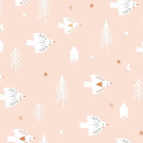 Flying doves coordinate in soft pastel peach