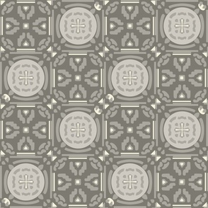 Geometric Cross and Circle Pattern on Gray Brown