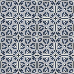 Geometric Pattern Tile Design In Blue and Light Grey