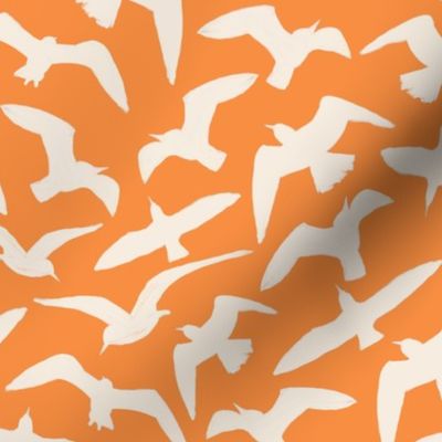 seagulls silhouette- orange and beige - coastal birds 