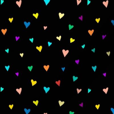 (M) Rainbow Colored Hearts on Black