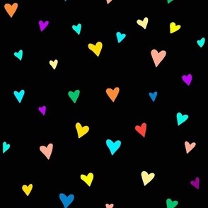 (L) Rainbow Colored Hearts on Black