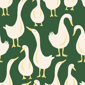 Farm Geese on Green